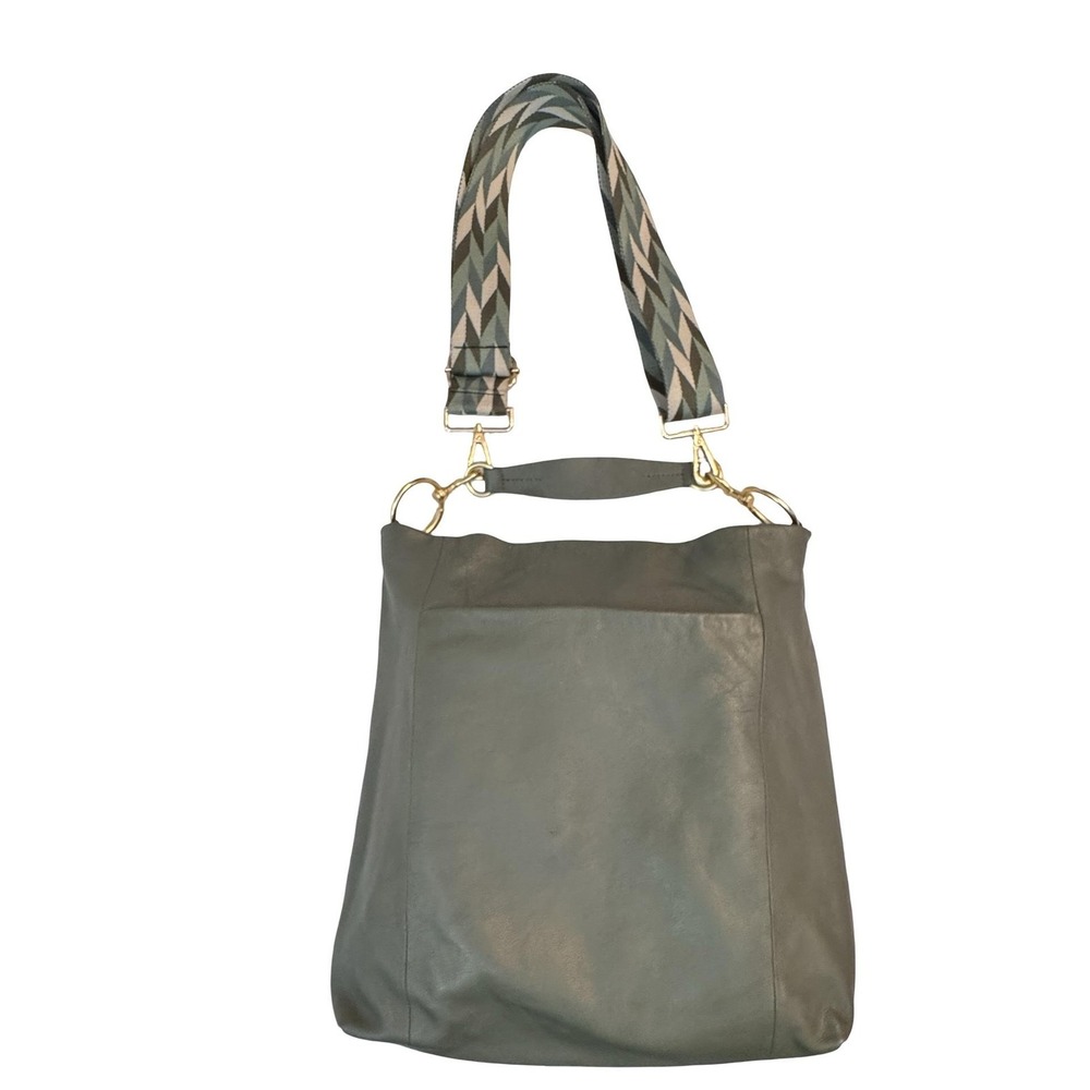 Vince Camuto Fig/Sage Green Leather Shoulder Bag with Patterned Detachable Strap